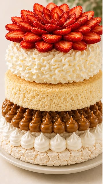 AlmaBites layered strawberry dessert with meringue and cream